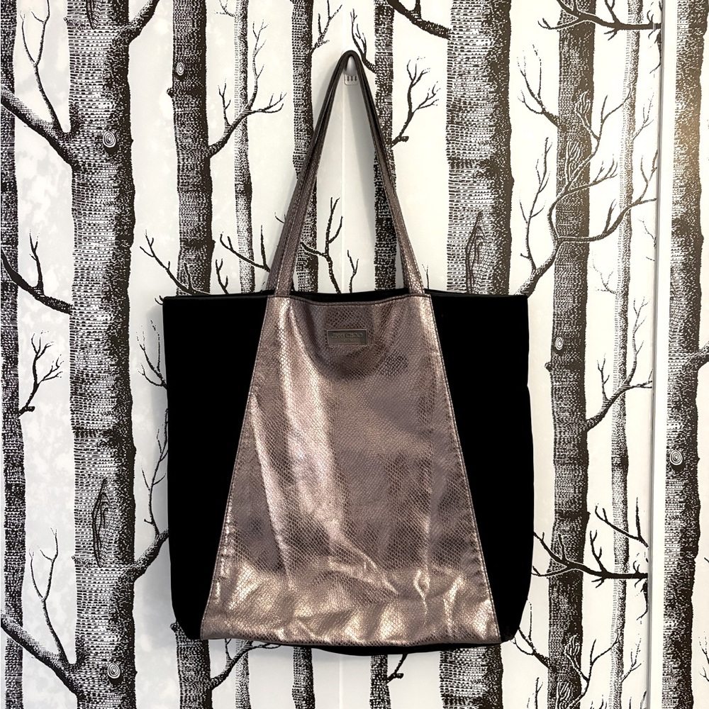 Jimmy Choo Black Metallic Tote Bag with Textured Finish